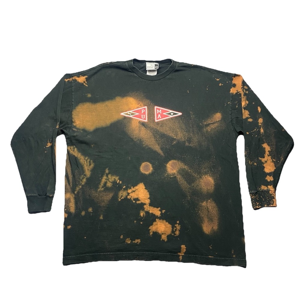 PUMA Long Sleeve T-shirt Mens XXL Black Acid Wash Bleach Distressed - Picture 1 of 7